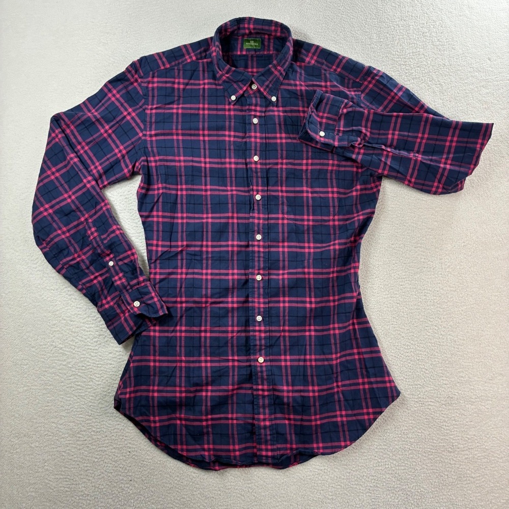 Sid Mashburn Flannel Shirt Men 2XL Blue Pink Plaid Cotton Button Long Sleeve